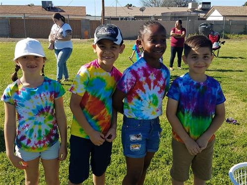 students wearing tie dye for field day